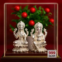 altrona Pure Silver Lakshmi Ganesh Murti/Idol with Glass Gift Box for Home Temple & Gift Decorative Showpiece - 14 cm-picture-36