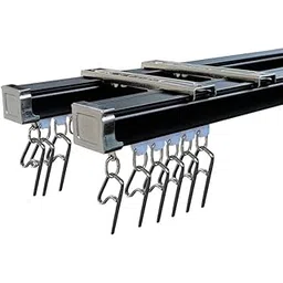 Aluminum Deluxe Silent Channel Double Track for Window/Door/Office Double Ceiling Fit, Complete Accessories Set With Runners,Hooks,EndCaps,Brackets,Screws&WallPlugs (Black Color,5 Feet)-picture-25