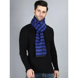 Alvaro Castagnino Men Navy Blue & Black Striped Merino Wool Muffler-picture-30