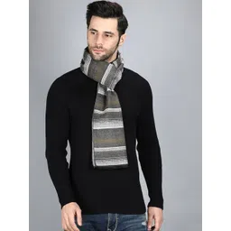 Alvaro Castagnino Men Olive Green & White Striped Merino Wool Muffler-picture-30