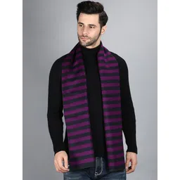 Alvaro Castagnino Men Purple & Black Striped Merino Wool Muffler-picture-14
