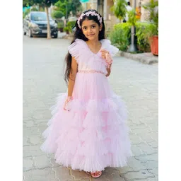 Alyaansh Couture Girls Flutter Sleeves Frills Fit & Flare Maxi Dress-picture-35