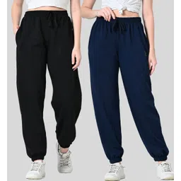 alza Pack of 2 Women Solid Black, Blue Track Pants-picture-18