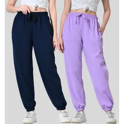 alza Pack of 2 Women Solid Blue, Purple Track Pants-picture-15