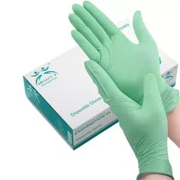AM SAFE-X Standard Size Green Disposable Powder-Free Nitrile Hand Gloves (Pack of 50)-picture-16