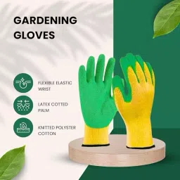 AM SAFE-X Standard Size Latex Coated Green And Yellow Gardening Hand Gloves image 2