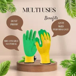 AM SAFE-X Standard Size Latex Coated Green And Yellow Gardening Hand Gloves image 3