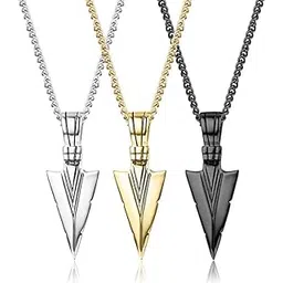 amaal Pendant for Men combo Arrow Black Silver gold chain for men Mens boyfriend gents locket Necklace for men Boy girls Women Stainless Steel 3 neck chain lockets mens chains fashion Long Stylish A28-picture-26