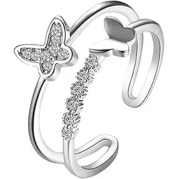 amaal Rings for women girls girlfriend ladies wife sister Evil eye ring Silver ring Butterfly ring silver stylish engagement wedding Adjustable promise propose American diamond Finger Ring set ad A896-picture-39