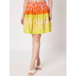 Amagyaa Abstract Printed Pure Cotton Flared Mini Skirt-picture-25