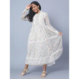 Amagyaa Floral Printed Mandarin Collar Lace Inserts Tiered A-Line Maxi Dress-picture-40