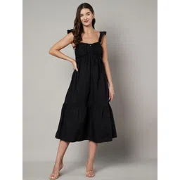 Amagyaa Women Solid Sweetheart Neck Fit & Flare Midi Dress-picture-21