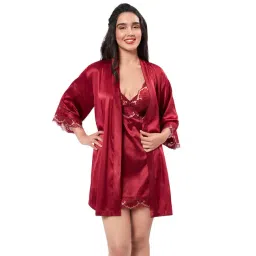 Amante Maroon Shawl Neck Robe-picture-25