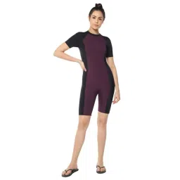Amante Purple & Black Color-Block Padded Swim Suit-picture-22