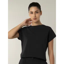 Amante Round Neck Extended Sleeves Bio-Washed Relaxed Fit Crop T-shirt-picture-28