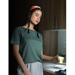 Amante Women Green Solid Lounge T-Shirt-picture-17