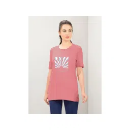 Amante Women Relaxed Fit Printed Short Sleeves T-Shirt With Side Slits-Pink-picture-16