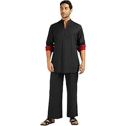 amanush Men's Striped with Solid Pure Cotton Co-Ord Set For Men|2 Piece Sets|Trouser & Shirts Combo|Vacation Dress|Casual|Latest|New (Black)-picture-53