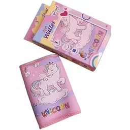 amanvani Unicorn Wallet for Kids: Pink Canvas Tri-Fold Wallet with Velcro Closure for Girls, 3 Sections, 3 Pockets, Coin Pocket for Children-picture-11