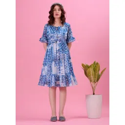 Amarasha Floral Print Crepe Fit & Flare Dress-picture-30