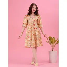Amarasha Floral Print Flared Sleeve Crepe A-Line Dress-picture-17