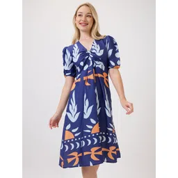 Amarasha Floral Print Puff Sleeve Crepe A-Line Maxi Dress-picture-18