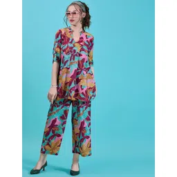 Amarasha Mandarin collar Neck Printed Top With Palazzos Co-Ords-picture-28