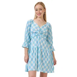 Amarasha Print Bell Sleeve Crepe Fit & Flare Dress-picture-33