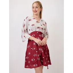 Amarasha Print Bell Sleeve Crepe Fit & Flare Dress-picture-36