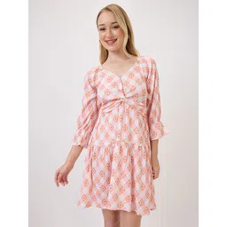 Amarasha Print Bell Sleeve Crepe Fit & Flare Dress-picture-45