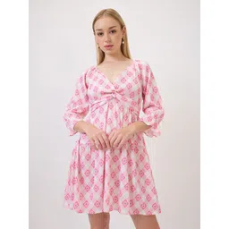 Amarasha Print Flared Sleeve Crepe Fit & Flare Dress-picture-34