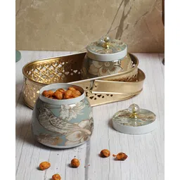 Amaya Decors Bird Print Metal Jar With basket Set of 2-picture-19