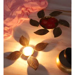 amaya decors Black & Gold Leaves Urli & Dia Set of 2-picture-23