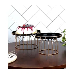 Amaya Decors Black & Gold Metal Cake Platter Set of 2 with 2 stand.-picture-17