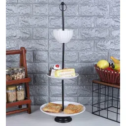 amaya decors Ceramic Three Tier White & Gold Platter with Bowl-picture-13