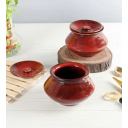 amaya decors Dove Red Handi with Lid Set of 2-picture-36