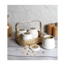 Amaya Decors Gold & White Basket With Jar Set of 4-image-28