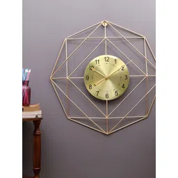 Amaya Decors Gold toned Analogue Contemporary Hexagon Wire Wall Clock-picture-27