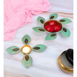 amaya decors Green & Gold Leaves Urli & Dia Set of 2-picture-35