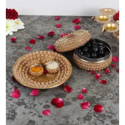 amaya decors Pearl Pooja Thali With Pearl Fruit Box-picture-14