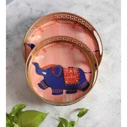 amaya decors Pink Elephant Pichwai Tray Set of 2-picture-41