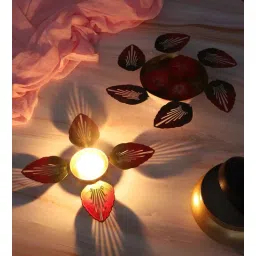 amaya decors Red & Green Leaves Urli & Dia Set of 2-picture-12