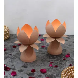 amaya decors Set Of 2 Biege Textured Lotus Tealight Holders-picture-35