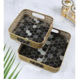 Black & Grey Blocks Meeena Tray Set of 2-image-16