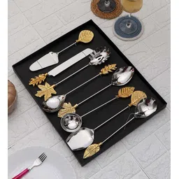 amaya decors Gold Leaf & Silver Steel Serving Set of 8 image 1