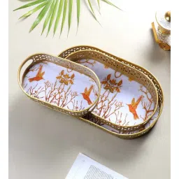 Oval Gold Tree & Bird Meena Tray Set of 3-image-10