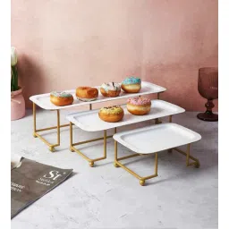 White & Gold Rectangualer Step Platter Set of 3-image-42