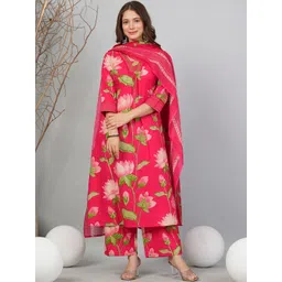 Amayra Women Floral Printed Regular Pure Cotton Kurta with Trousers & With Dupatta-picture-36