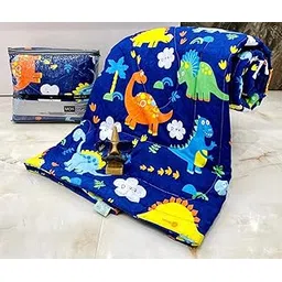 AMAZING HOME DECORATE Super Soft Single Bed Cartoon Printed Microfiber Children Baby Kids' Glace Cotton Comforter (Size - 60" X 90" Inches) / Kids' Quilt/Blanket/Duvet, (Blue DIN0SAUR)-picture-37