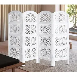 AMAZING STOCK Wooden Room Divider Partition 5-FT Folding Privacy Screen Decorative for Living Room, Bedroom, Hall, Salon, Studio & Pooja - Chinar Leaves Design, White (4 Panel)-picture-19